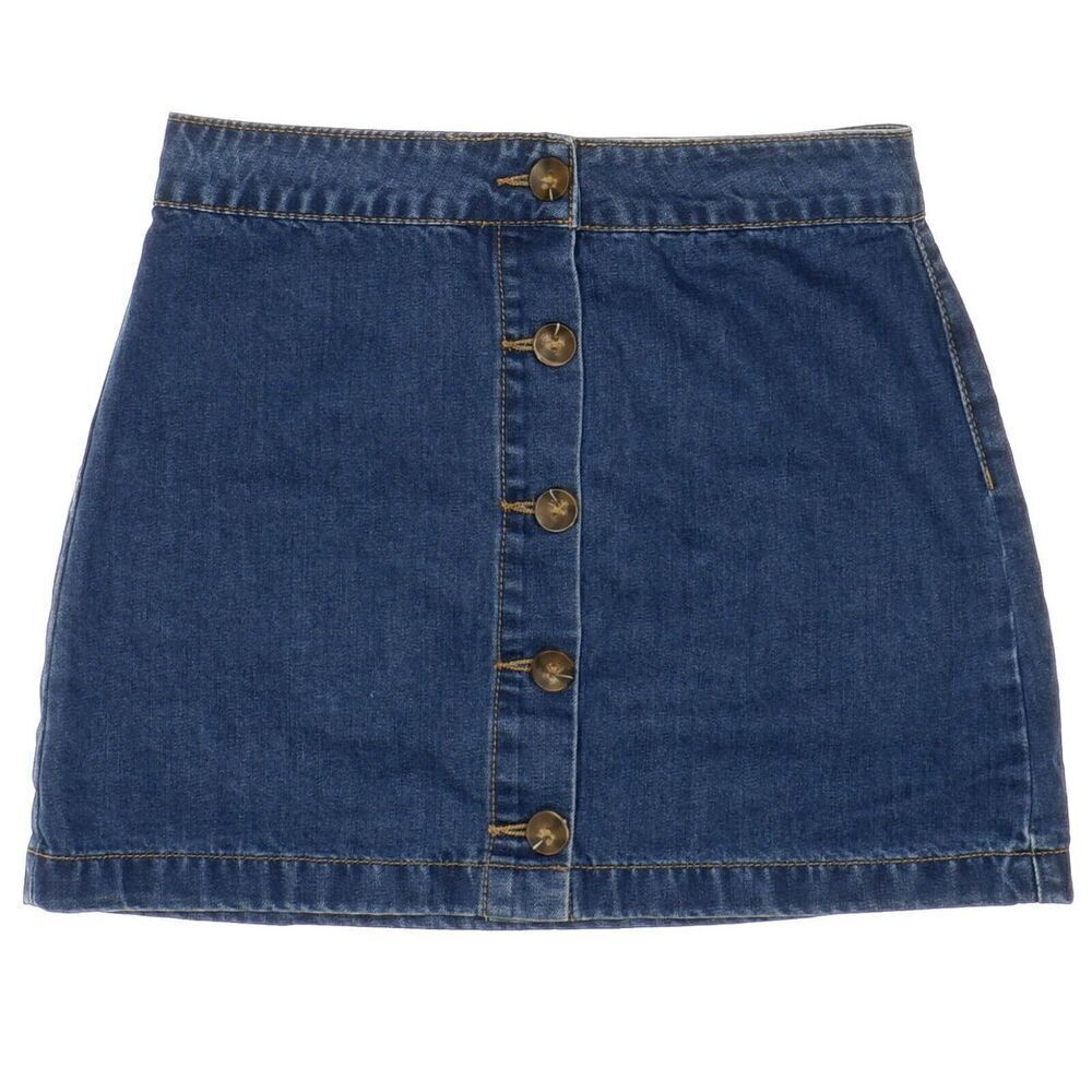 Forever 21 Denim Skirt Size M Womens Blue Jean A Line Button Measures 28 x 15